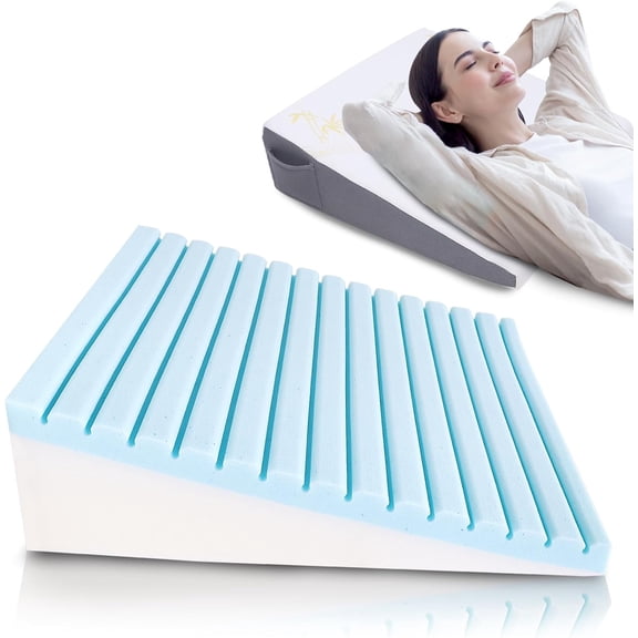 Bed Wedge Pillow for Sleeping, and Resting, Gel Memory Foam Pillow for Back, Knee Pain Relief After Surgery, 7.5 Inch Triangle Elevation Cushion for Acid Reflux,Gerd,Anti Snoring