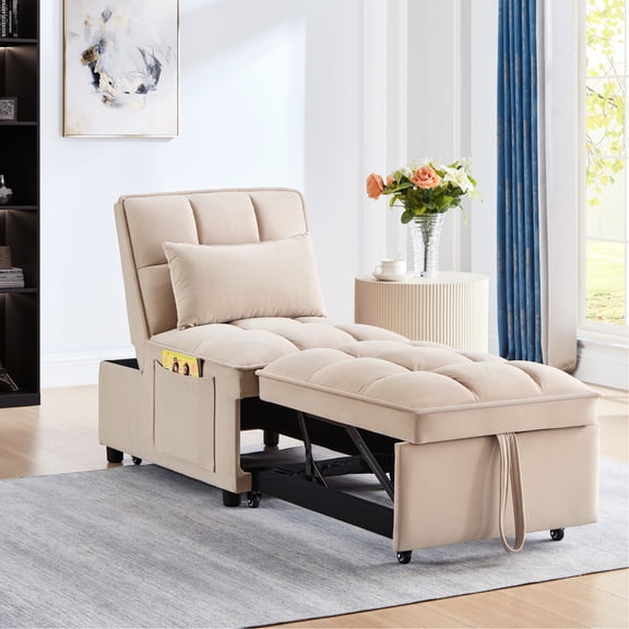 Bed With Adjustable Back, Taupe, Modern Living Space 4 In 1 Multi Chaise, Metal Frame