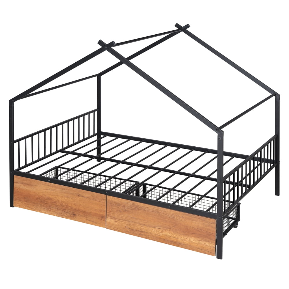 Bed With Storage Drawers ForBedroom, Metal Frame Platform Bed Frame, No