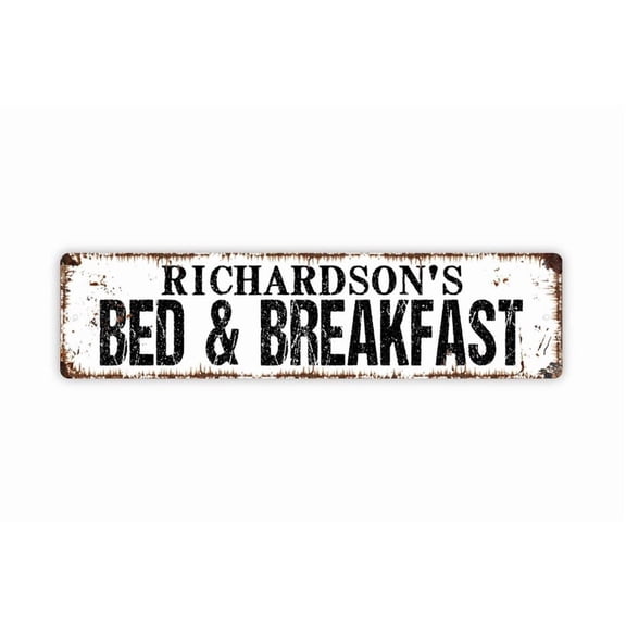 Bed and Breakfast Sign Custom Metal Aluminum Sign Rustic Street Sign or Door Name Plate Plaque - Size: 16 x 4 Inches
