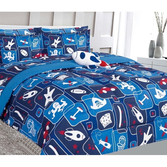 Bed in bag Comforter Toys Rocket for kids with matching sheet set and pillow plush toy super soft girl boy print design in TWIN size