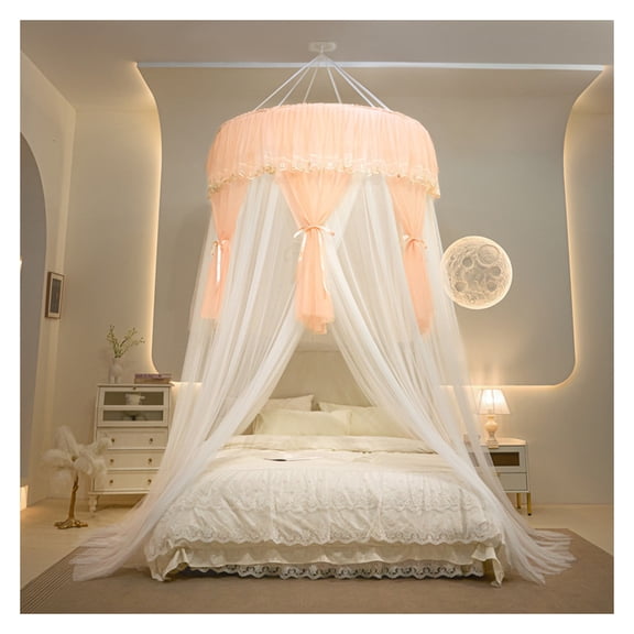 Bed canopy with metal frame, 4 corner posts bed canopy, bed curtain mosquito net, lace double layer curtain, dustproof, for bedroom decoration