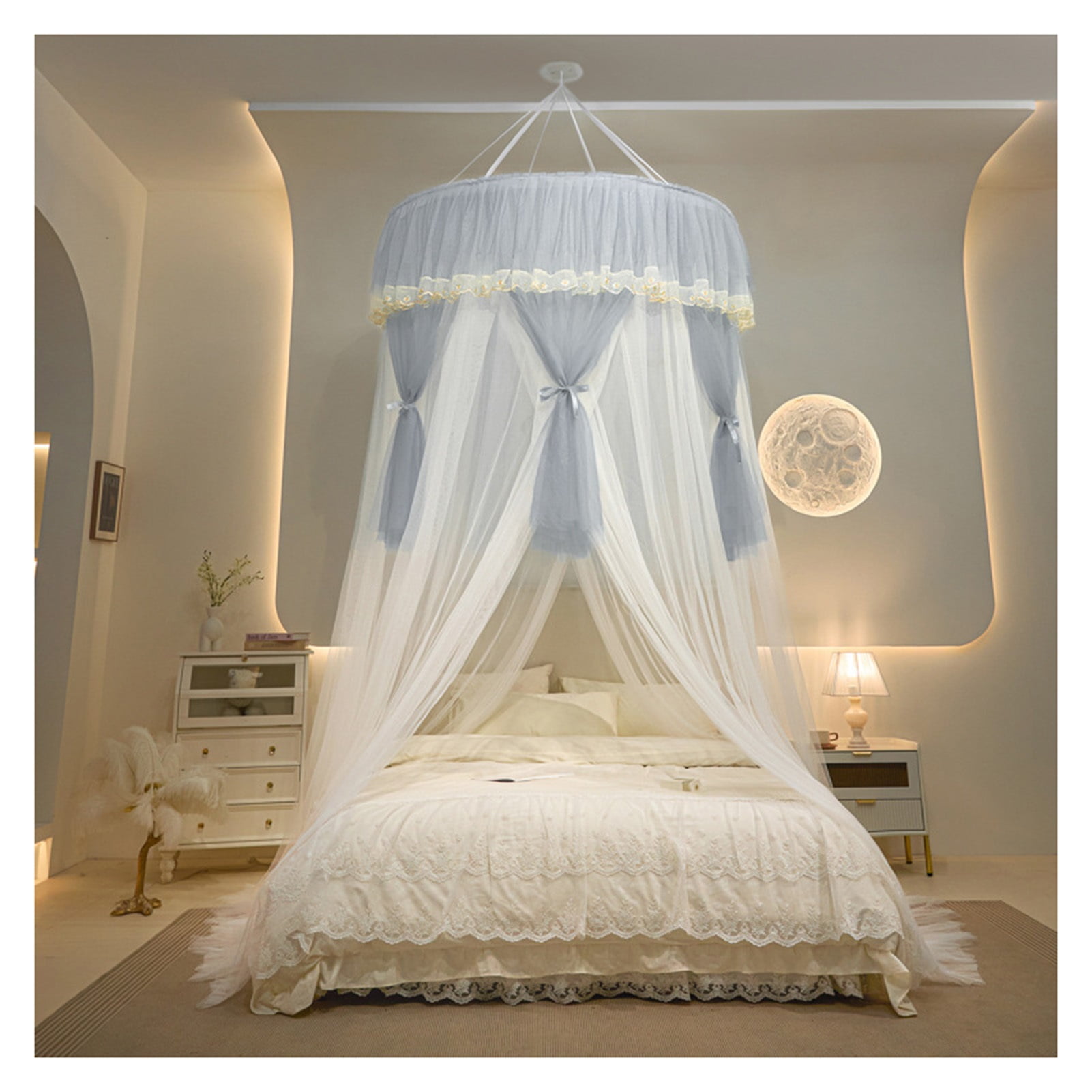 Bed canopy with metal frame, 4 corner posts bed canopy, bed curtain mosquito net, lace double layer curtain, dustproof, for bedroom decoration