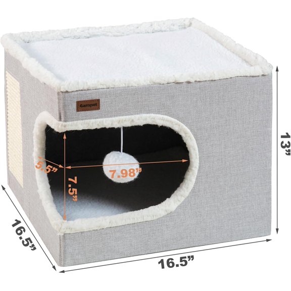 Bed for Indoor Cats Cube House, Covered  Cave with Scratch Pad & Hideaway Tent, Cute Modern  Condo,  - Dog Bed