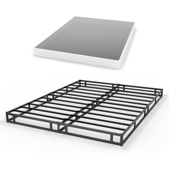 Bed foundation for quick assembly, steel frame with fabric cover, black, heavy-duty low-profile design