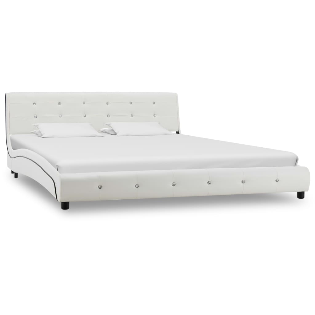 Bed frame white artificial leather160 x 200 cm
