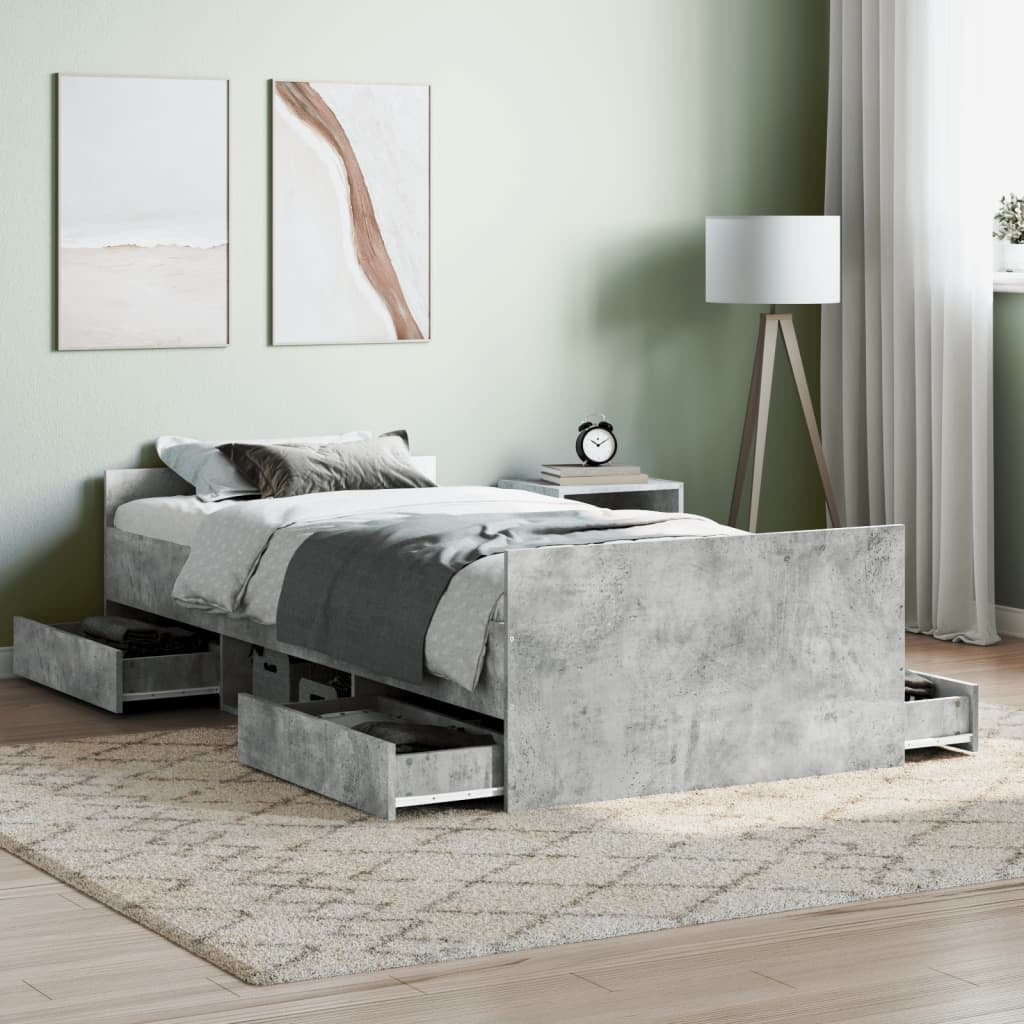 Bed frame with head and footboard concrete grey 100x200 cm