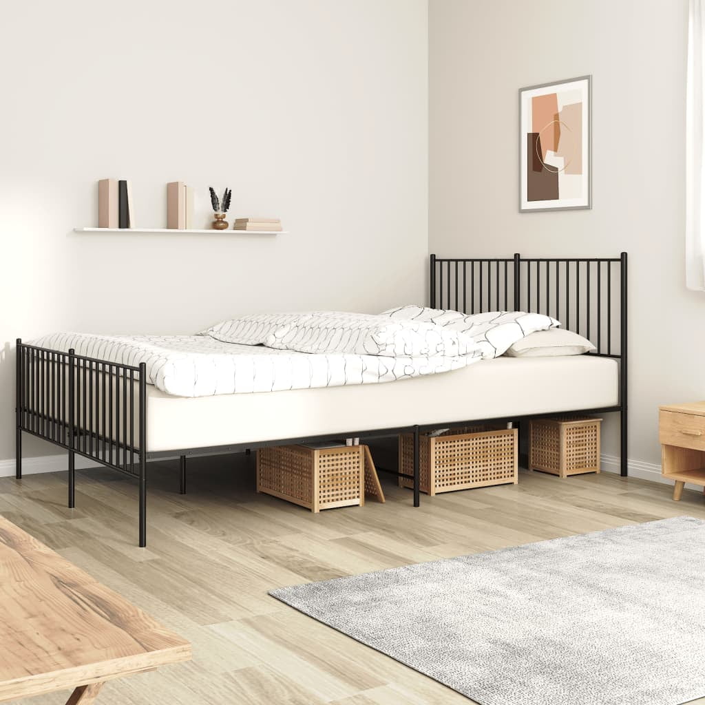Bed frame with head and footboard metal black 150x200 cm