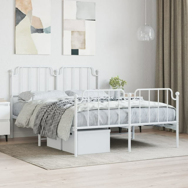 Bed frame with head and footboard metal white 135x190 cm