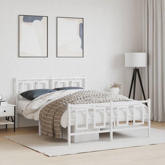 Bed frame with head and footboard metal white 135x190 cm