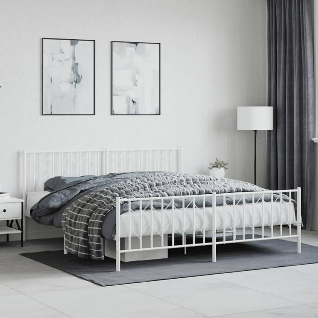 Bed frame with head and footboard metal white 180x200 cm