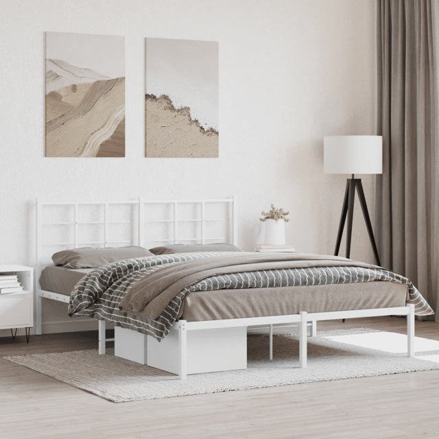 Bed frame with headboard metal white 160x200 cm