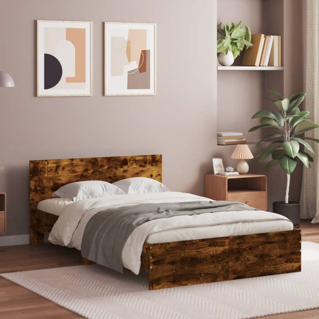 Bed frame with headboard smoked oak 120x190 cm