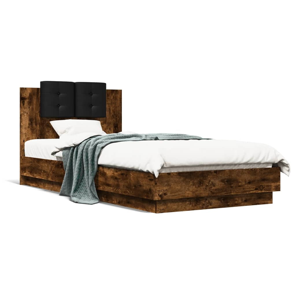 Bed frame with headboard smoked oak 90x200 cm wood material