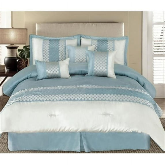 Bed in a Bag 1284 7pc Andrea Luxury Bedding Set - Light Blue