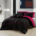 thumbnail image 1 of 9-pieces Black Pink Comforter and Sheet Set, Bed in Bag Pink Bedding Set Bed-in-a-Bag Cal King Size, 1 of 6