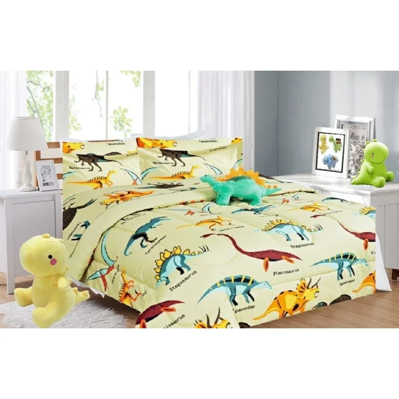 Bed in a Bag Full Size 8-Piece Dinosaur Stegosaurus Taupe Comforter with Plushie Toy Friend Bedroom Decor
