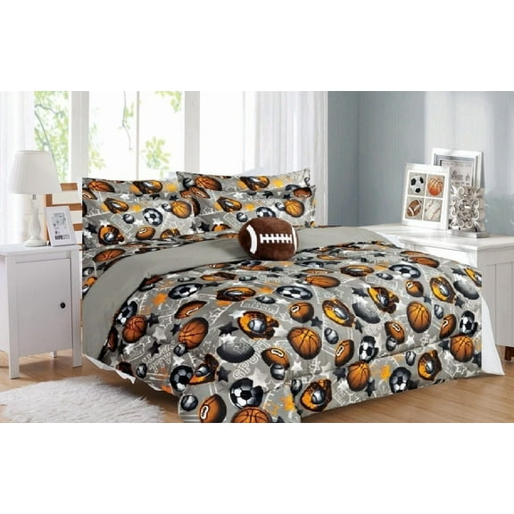 Bed in a Bag Full Size 8-Piece Football Sports Comforter with Plushie Toy Friend Bedroom Decor