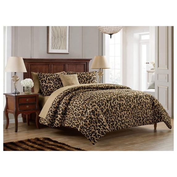 - Bed in a Bag, Soft Bedding Set with Matching Shams, Decorative Pillows & Pillowcases, Animal Print Home Decor (Cheetah Brown, Queen)