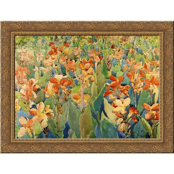 Bed of Flowers (also known as Cannas or The Garden) 24x20 Gold Ornate Wood Framed Canvas Art by Prendergast, Maurice