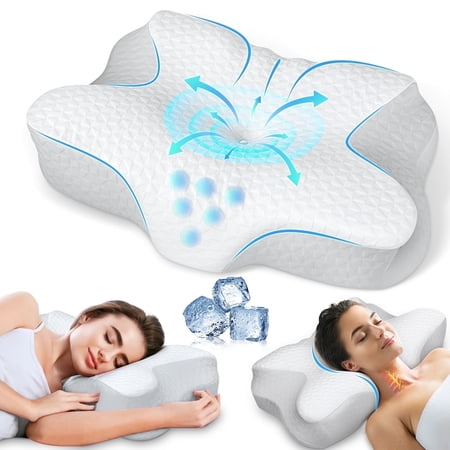 Bed pillows for Cervical Pillow for Neck Pain Relief, Odorless Orthopedic Memory Foam Contour Neck Pillows with Breathable Pillowcase for Side Back Stomach Sleepers, LightGrey