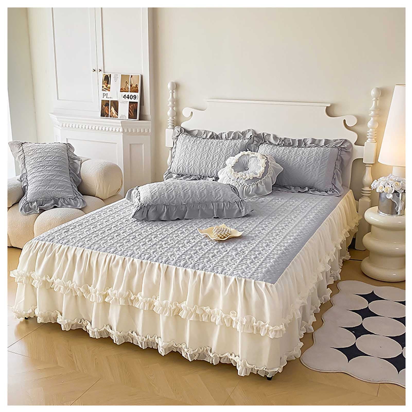 Bed skirt bedspread with ruffles, thickening bed sheet satin plain thickening fitted sheet, wrinkle-resistant and fade-resistant
