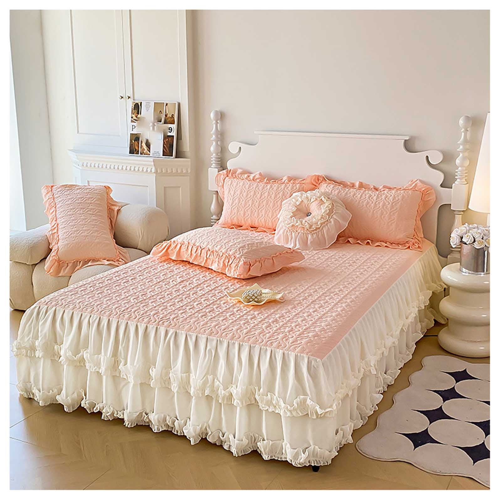 Bed skirt bedspread with ruffles, thickening bed sheet satin plain thickening fitted sheet, wrinkle-resistant and fade-resistant
