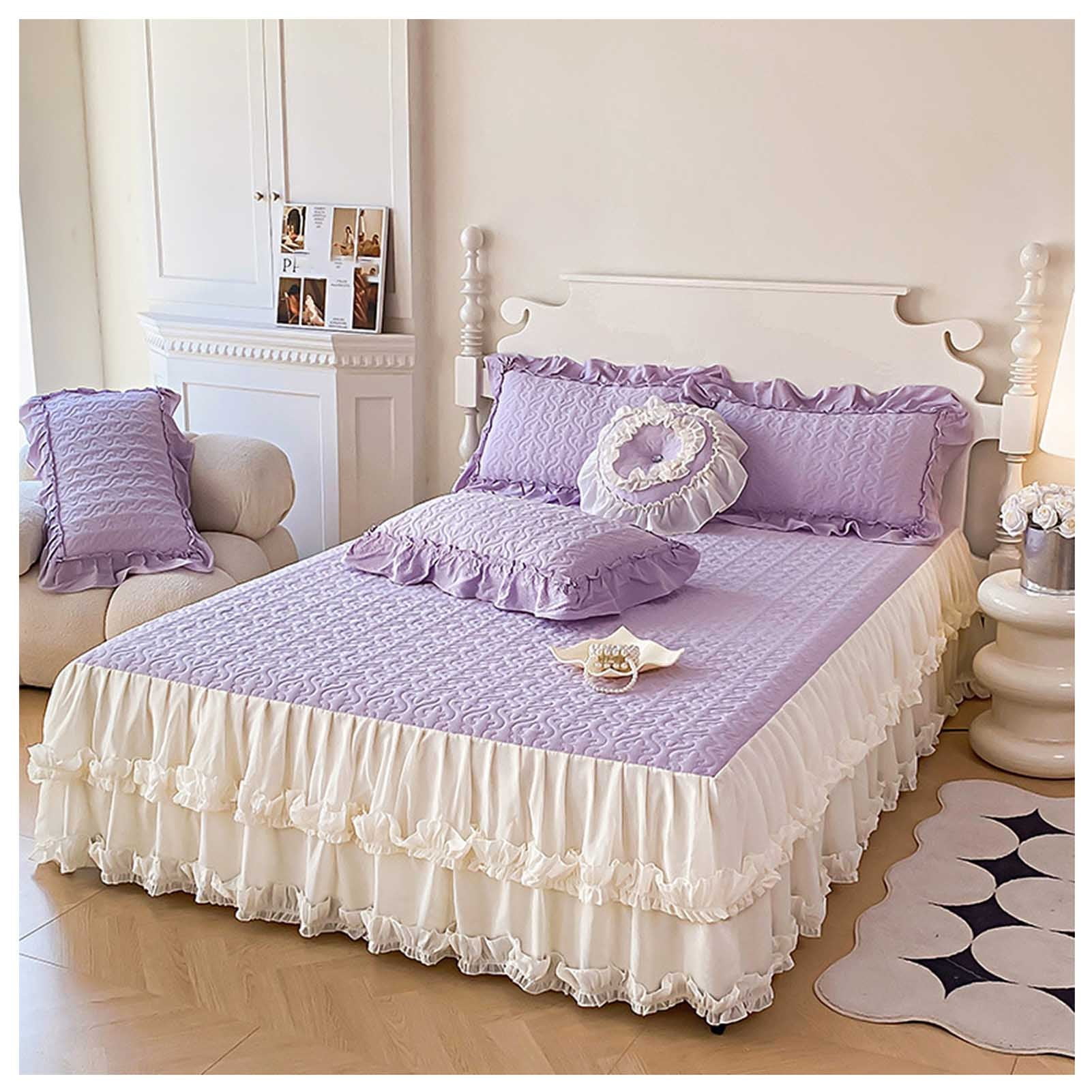 Bed skirt bedspread with ruffles, thickening bed sheet satin plain thickening fitted sheet, wrinkle-resistant and fade-resistant