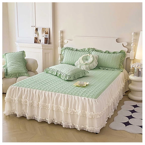 Bed skirt bedspread with ruffles, thickening bed sheet satin plain thickening fitted sheet, wrinkle-resistant and fade-resistant