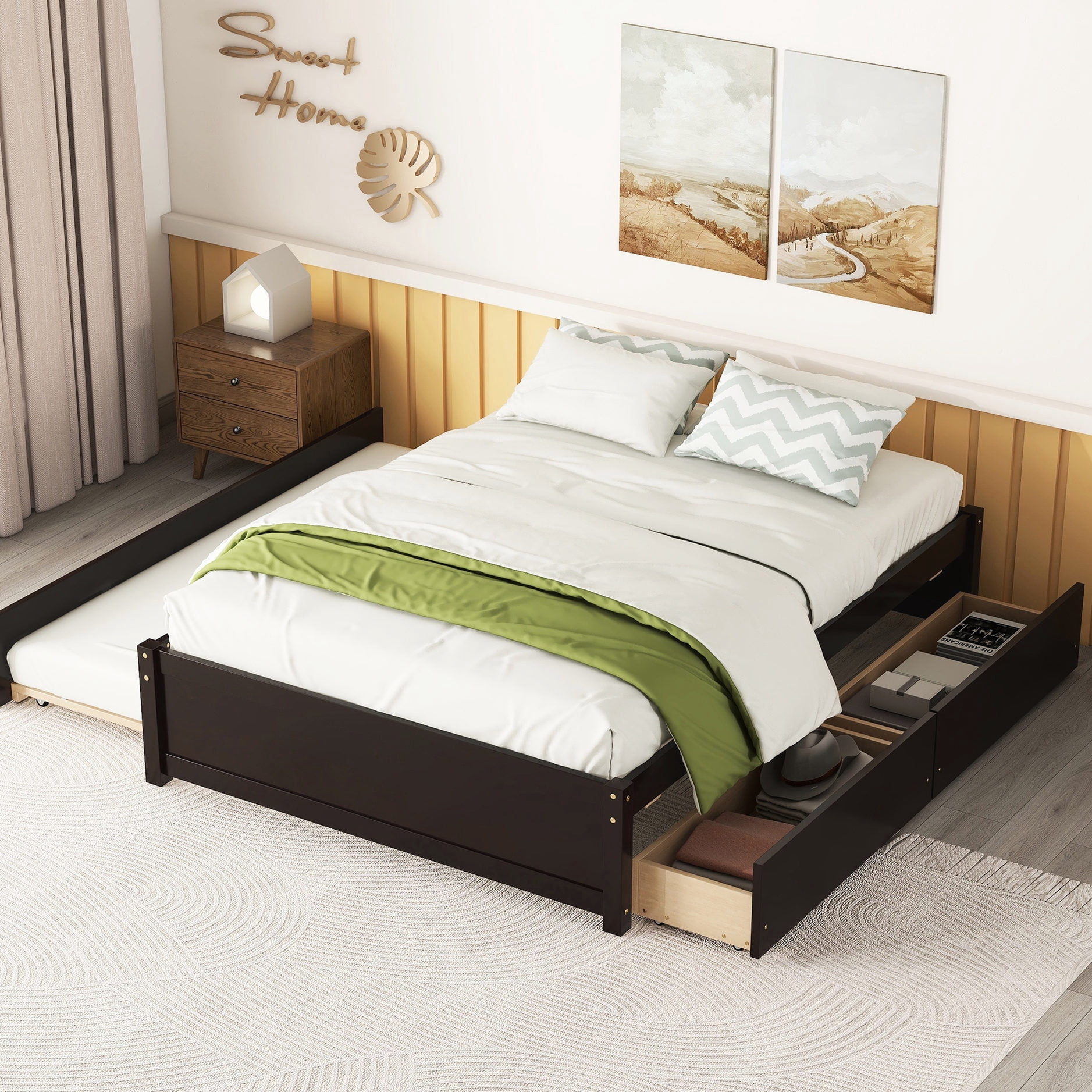 Bed with Two Drawers | Easy Caster Storage | Bedroom Convenience ...