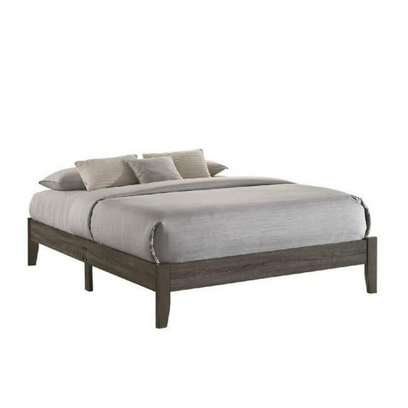 Bed with Wooden Transitional Platform Style, Gray - King Size