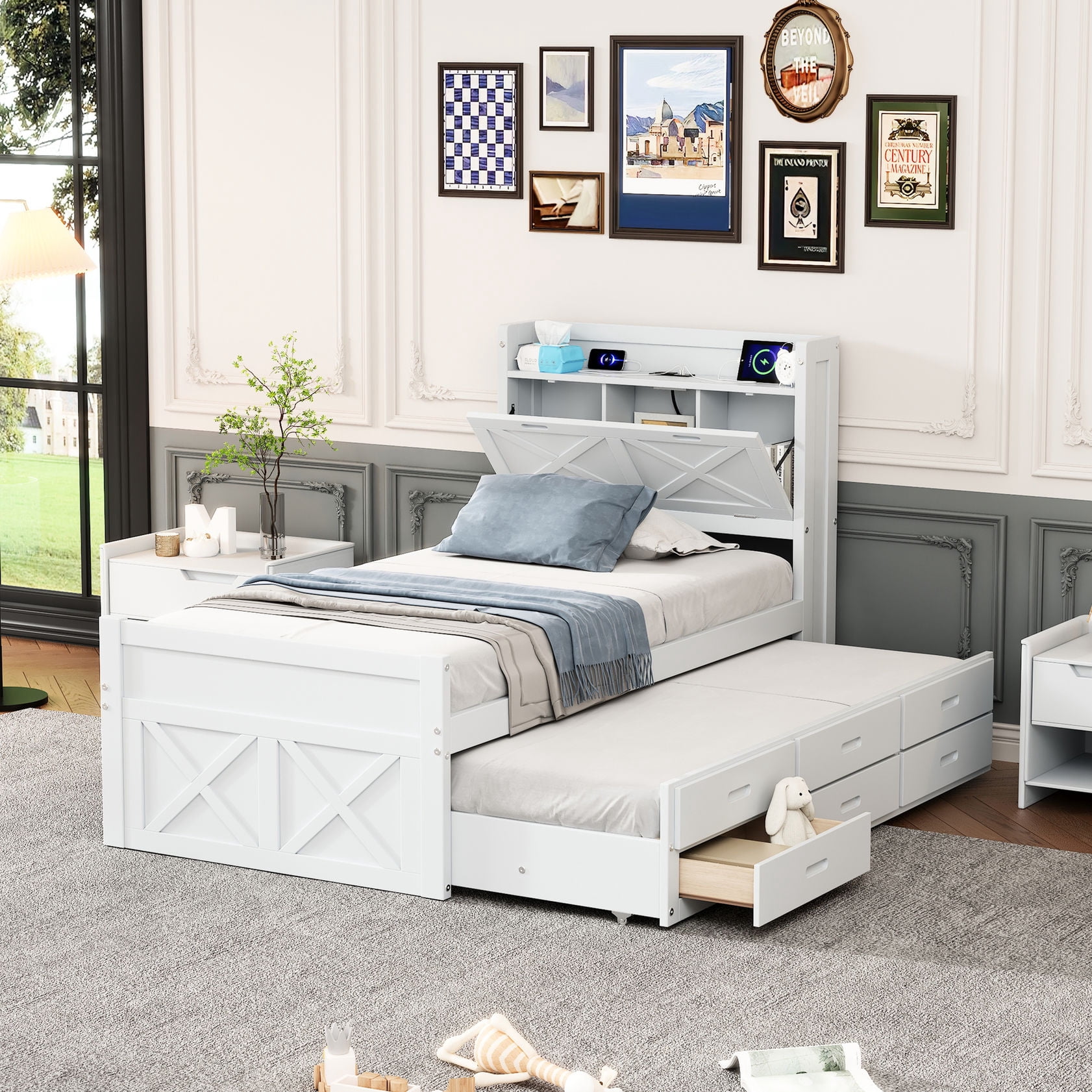 Bed with storage drawers and charging function / Combine rest and ...