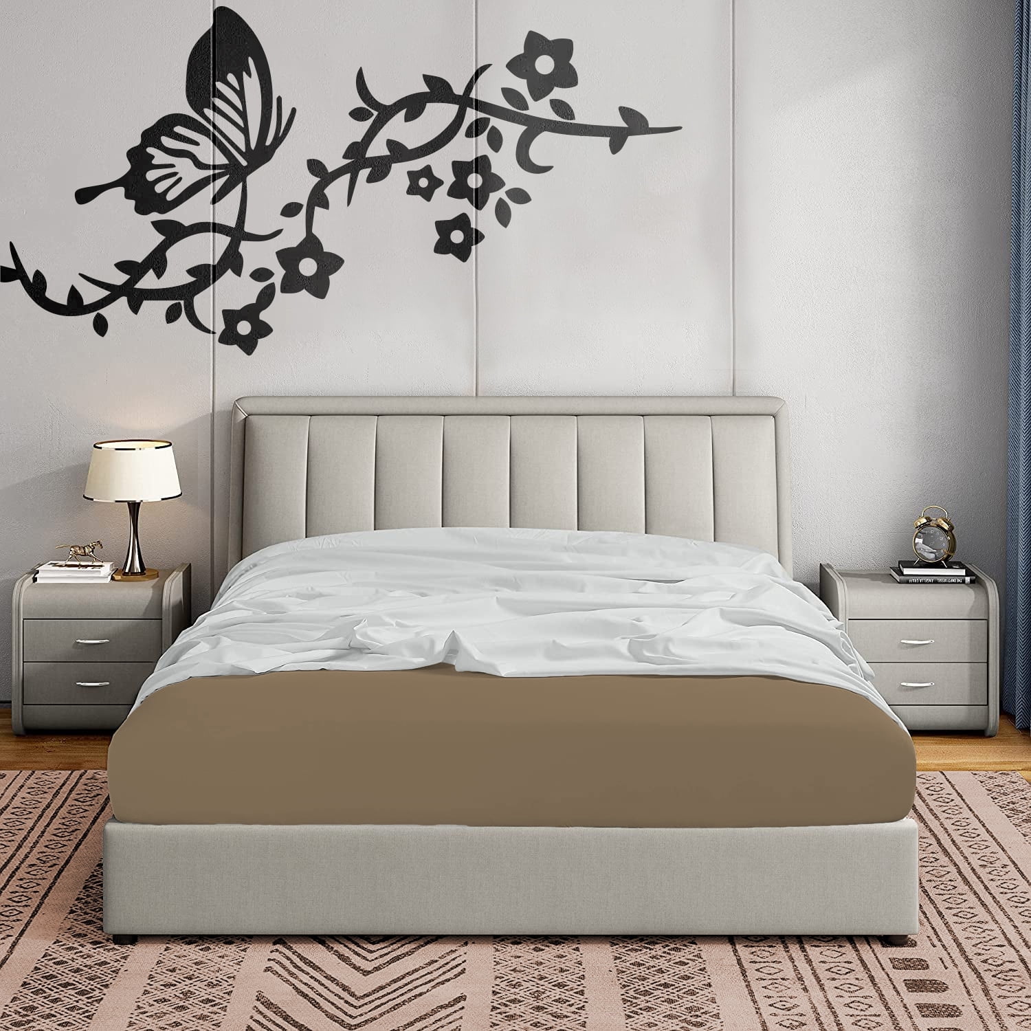 BedDecor 400TC 100% Egyptian Cotton 400TC Taupe Color Full Size1 Pcs Fitted Sheet 15 Inches Solid