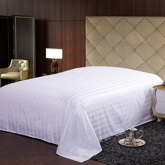 BedDecor 100% Egyptian Cotton 400TC 1Pcs White Queen Size Flat Sheet Stripe Pattern