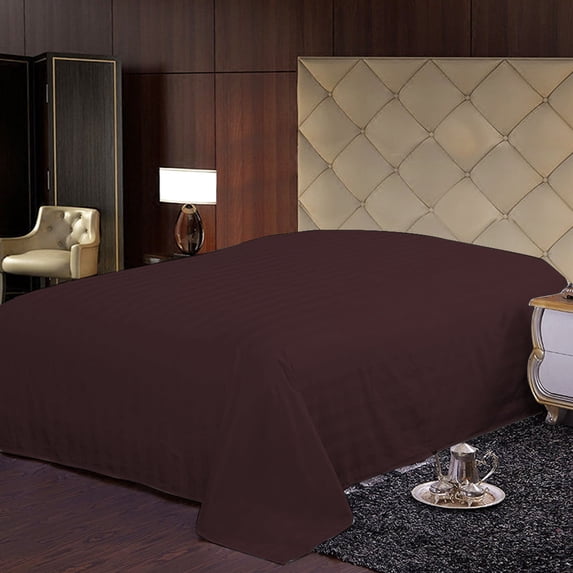 BedDecor 100% Egyptian Cotton 400TC 1Pcs Wine Full Size Flat Sheet Stripe Pattern