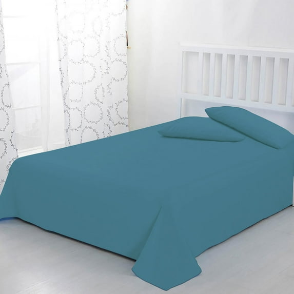 BedDecor 100% Egyptian Cotton 400 TC 3PC Medium Blue Twin-XL Size Flat Sheet Solid Pattern