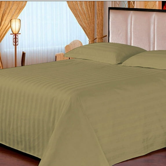 BedDecor 100% Egyptian Cotton 400TC 3Pcs Taupe Twin-Xl Size Flat Sheet Stripe Pattern