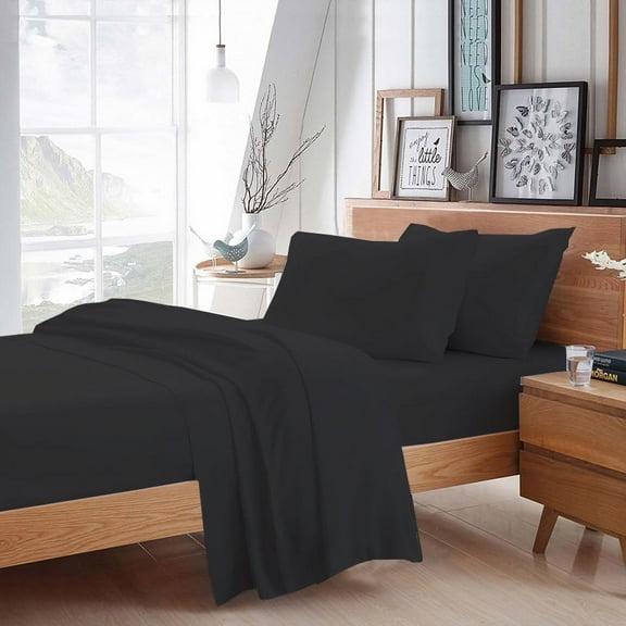 BedDecor 100% Egyptian Cotton 4 Pcs Sheet Set Solid 15 inches (Dark Gray,King)