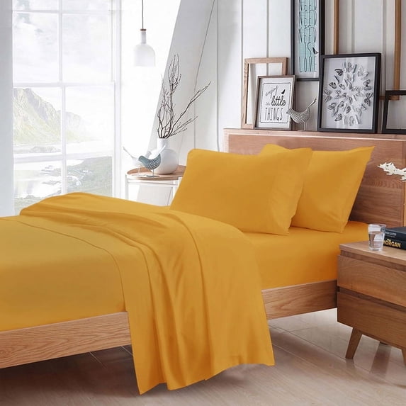 BedDecor 100% Egyptian Cotton 4 Pcs Sheet Set Solid 15 inches (Gold,Twin)