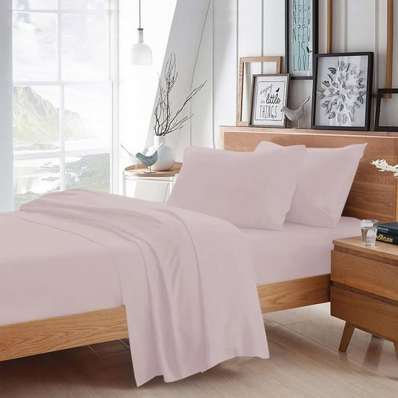 BedDecor 100% Egyptian Cotton 4 Pcs Sheet Set Solid 15 inches (Pink,Cal-King)