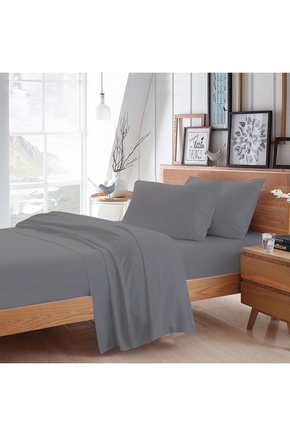 100% Egyptian Cotton 4 Pcs Sheet Set Solid 15 inches (Silver,Twin Xl)
