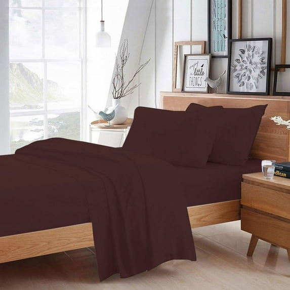 BedDecor 100% Egyptian Cotton 4 Pcs Sheet Set Solid 18 inches (Wine,Queen)