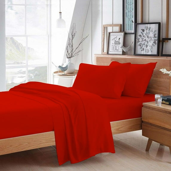 BedDecor 100% Egyptian Cotton 4 Pcs Sheet Set Solid 21 inches (Blood Red,Cal-King)
