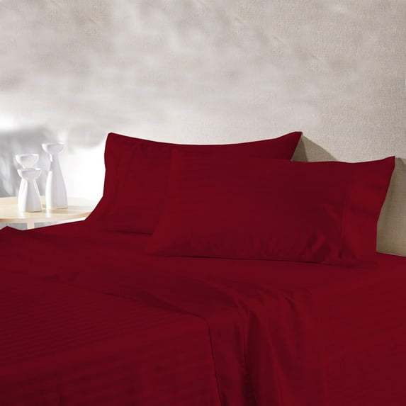 BedDecor 100% Egyptian Cotton 4 Pcs Sheet Set Stripe 21 inches (Burgundy,King)