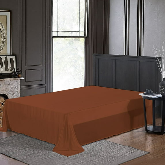 BedDecor 100% Egyptian Cotton 400 TC 1PC Brick Red Twin Size Flat Sheet Solid Pattern