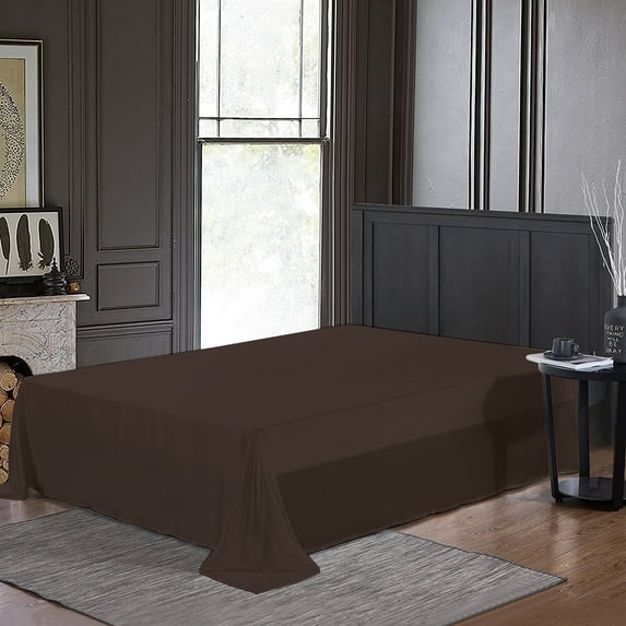 BedDecor 100% Egyptian Cotton 400 TC 1PC Chocolate California King Size Flat Sheet Solid Pattern
