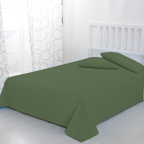 BedDecor 100% Egyptian Cotton 400 TC 3PC Sage Queen Size Flat Sheet Solid Pattern