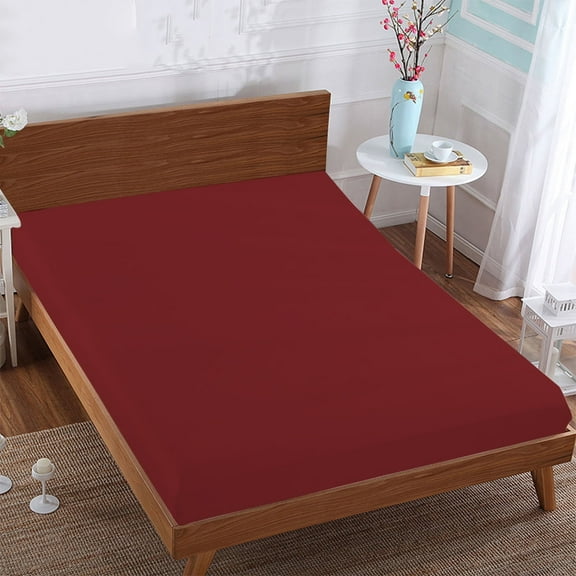BedDecor 100% Egyptian Cotton 400TC 1Pcs Burgundy Twin-Xl Size 15 Inches Deep Pocket Fitted Sheet Solid Pattern
