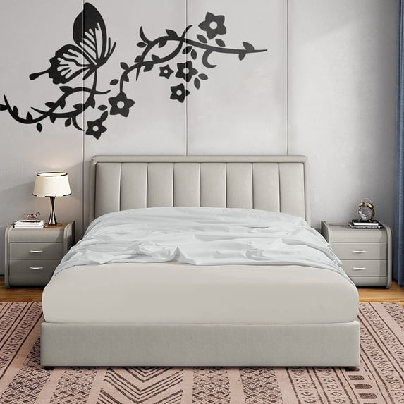 BedDecor 100% Egyptian Cotton 400TC 1Pcs Ivory Twin Size 15 Inches Deep Pocket Fitted Sheet Solid Pattern