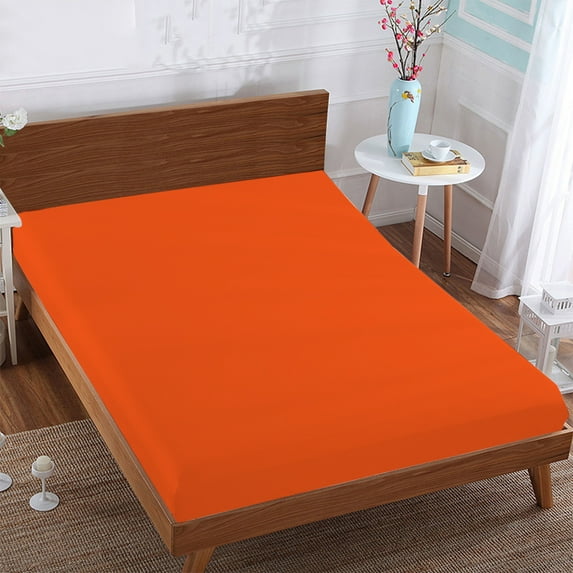 BedDecor 100% Egyptian Cotton 400TC 1Pcs Orange Twin-Xl Size 10 Inches Deep Pocket Fitted Sheet Solid Pattern